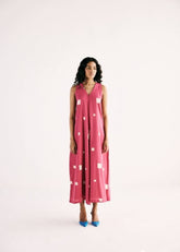 A Model Wearing Multicolor,Cotton Mul Pink MatrixJumpsuit,curated by Only Ethikal